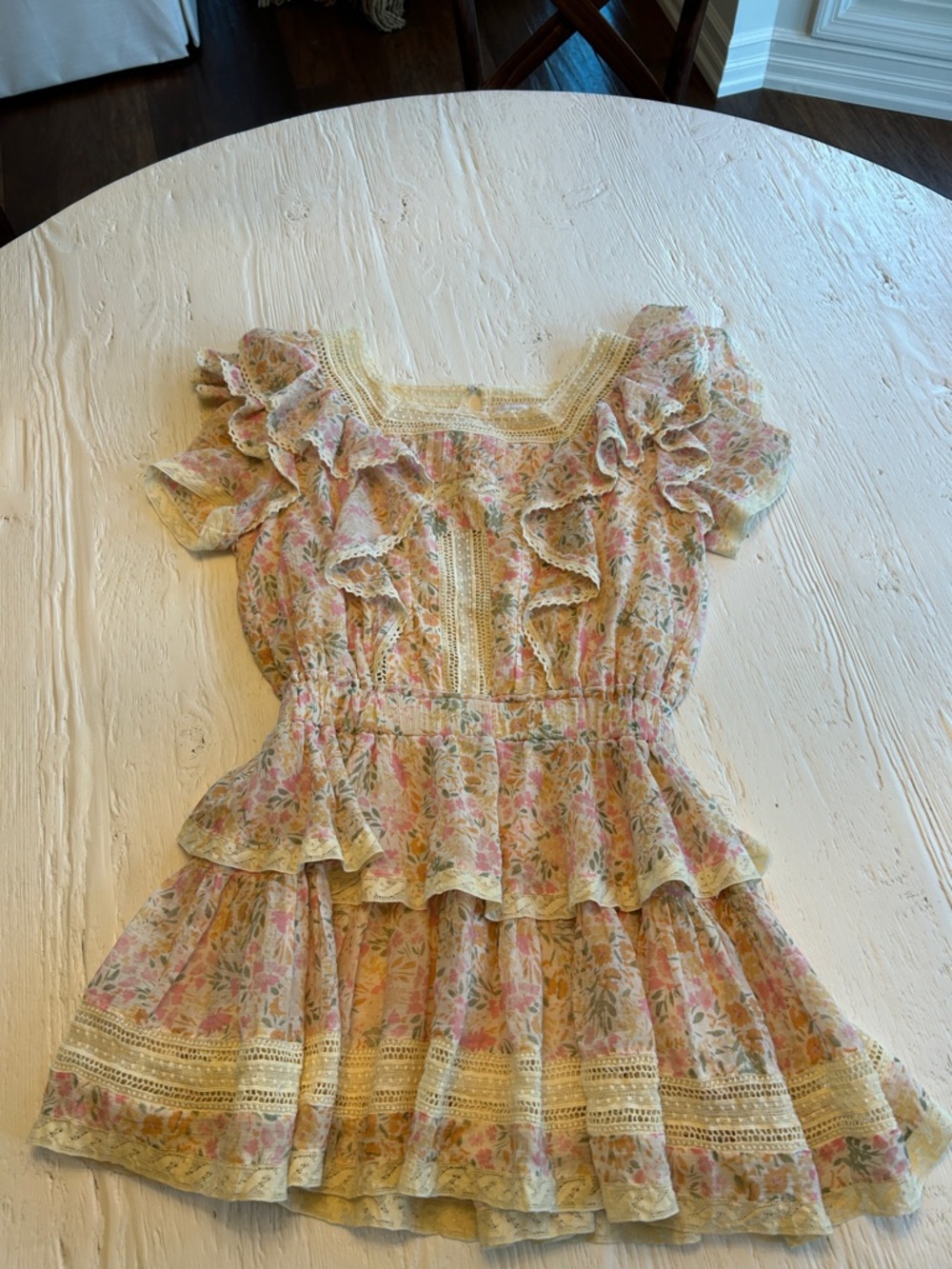 Olivaceous Pastel Floral Lace-Trim Sundress